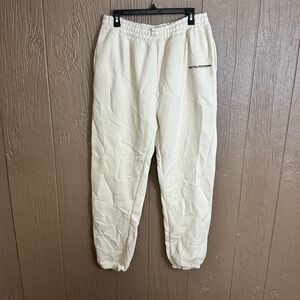 NWT Pretty Little Thing Elastic Waist Cuffed Cream Logo Jogger Pants for Women L